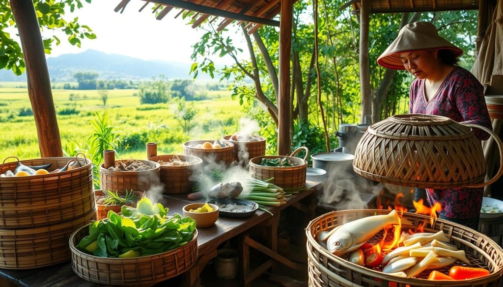 Cambodian Cooking with Bamboo Steaming and Grilling Techniques