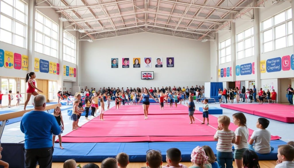 Community gymnastics event showing talent development
