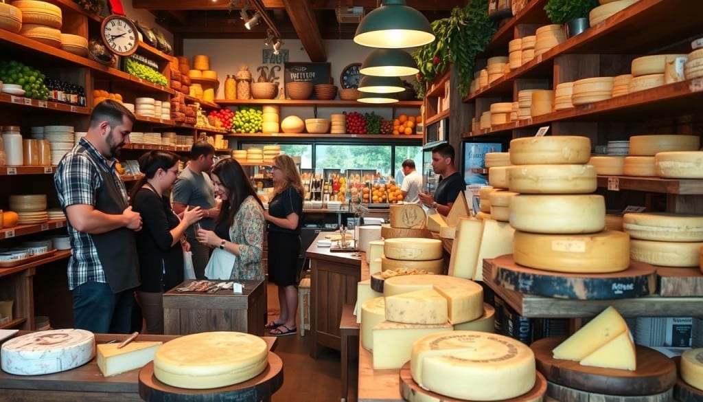 Support local businesses through community engagement in cheese shops.