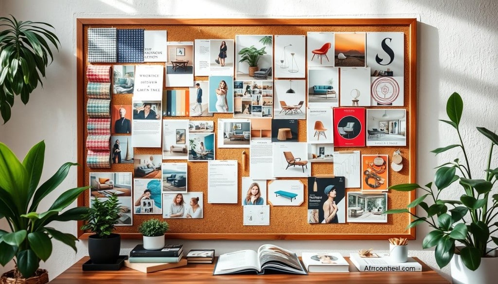 Vision board in interior design project planning