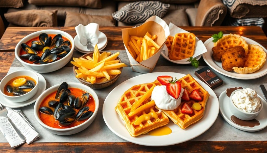 enjoying Belgian food