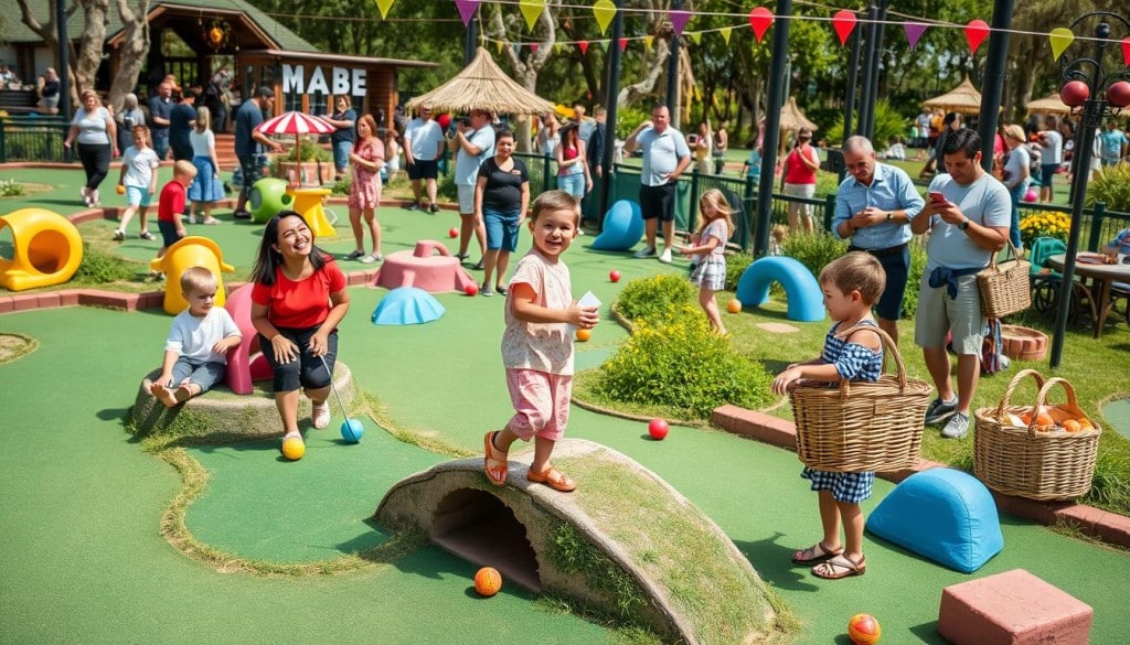 family fun at mini golf with snacks and capturing memories