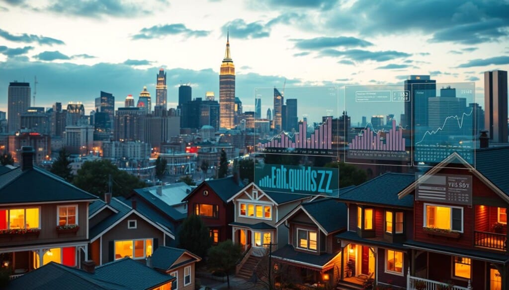A bustling bed & breakfast scene, set against a vibrant urban backdrop. In the foreground, an array of cozy inns and guest houses, their charming facades illuminated by warm lighting. In the middle ground, a digital interface showcasing LocalZ's impact, with real-time data and analytics overlaying the scene. The background features a dynamic cityscape, with towering skyscrapers and a pulsing nightlife. The overall mood is one of progress and innovation, where technology seamlessly enhances the traditional B&B experience. Captured with a wide-angle lens, the image conveys a sense of depth and immersion, drawing the viewer into this evolving world of hospitality.