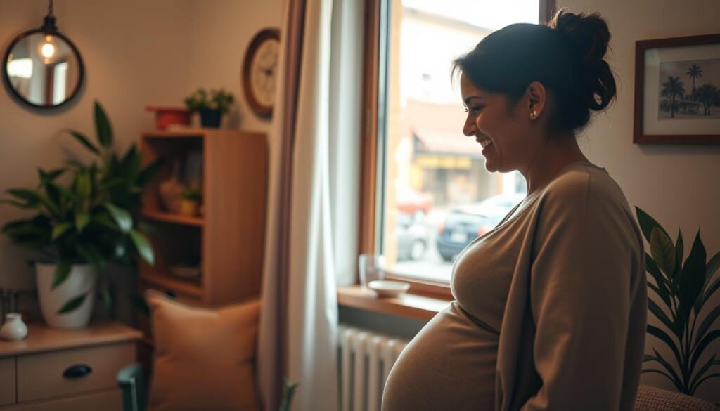 A cozy, well-lit midwifery clinic nestled in a vibrant local neighborhood. In the foreground, a caring midwife listens intently to a pregnant woman, her face radiating warmth and reassurance. The clinic's interior is tastefully furnished with natural, earthy tones, creating a soothing, nurturing atmosphere. Through the window, a bustling street scene is visible, suggesting the clinic's integration within the community. The overall mood is one of trust, expertise, and the importance of local, personalized care for mothers-to-be. Soft, diffused lighting illuminates the scene, lending a gentle, intimate feel.