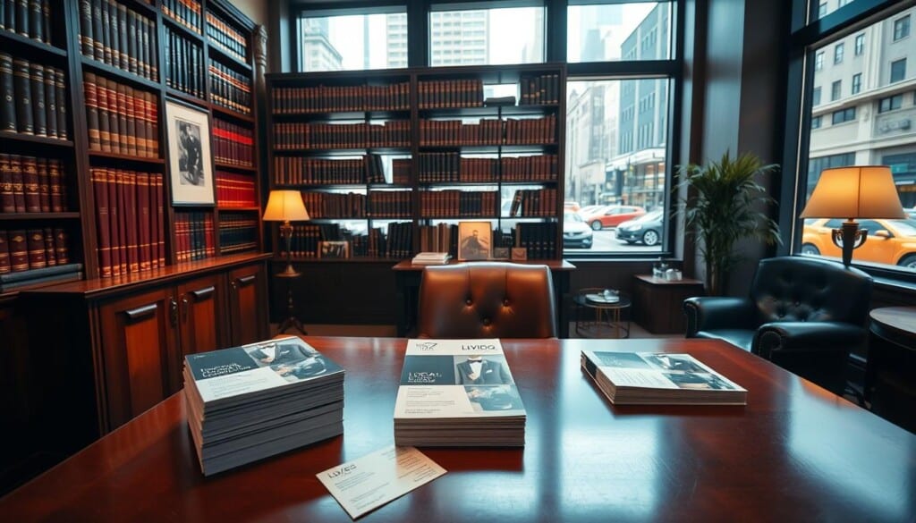 A cozy, well-lit office setting featuring a directory of local tuxedo rental shops. In the foreground, a polished wooden desk with a neatly organized stack of business cards and brochures showcasing various tuxedo styles and rental packages. In the middle ground, floor-to-ceiling bookshelves lined with leather-bound ledgers and directories, creating a professional, sophisticated ambiance. The background depicts large windows overlooking a bustling city street, allowing natural light to stream in and illuminate the space. The overall mood is one of refined elegance and reliable, personalized service, perfectly capturing the essence of "LocalZ: Your Go-To Directory for Tuxedo Rentals".