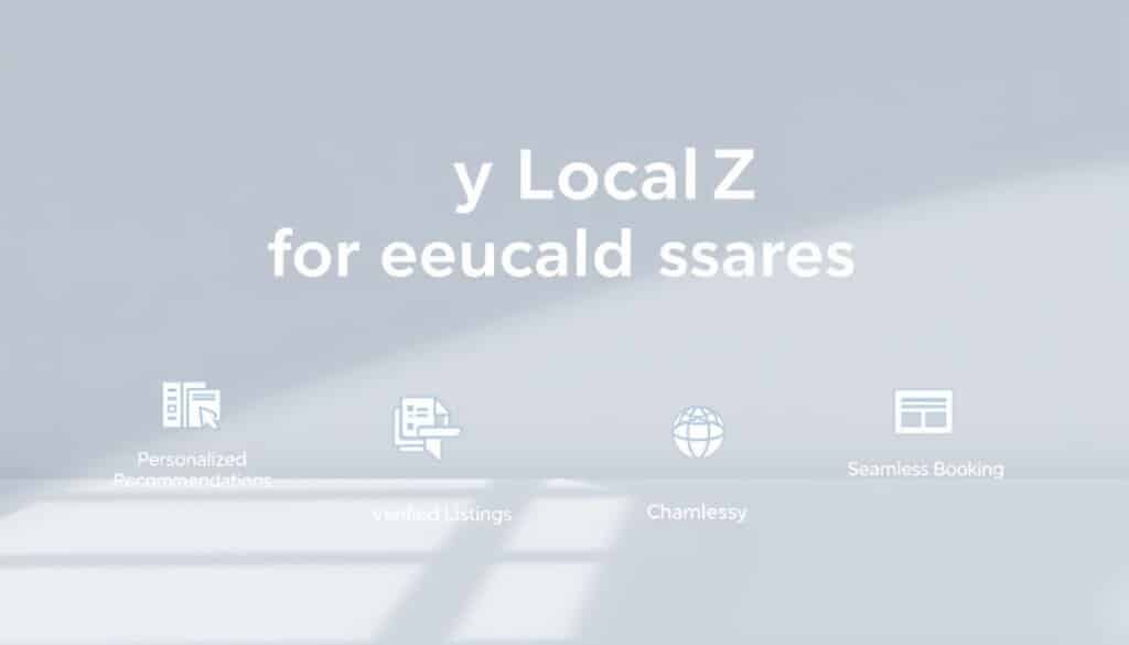 A modern, minimalist illustration showcasing the benefits of using LocalZ for education searches. In the foreground, a clean, elegant icon system depicting key features like 'Personalized Recommendations,' 'Verified Listings,' and 'Seamless Booking.' The middle ground features a serene, monochromatic background with soft gradients, subtly highlighting the education theme. Lighting is soft and diffused, creating a calming, professional atmosphere. The overall composition is balanced, using negative space effectively to make the key information stand out. The style is contemporary, utilizing a limited color palette and simple, geometric shapes to convey the message clearly and concisely.