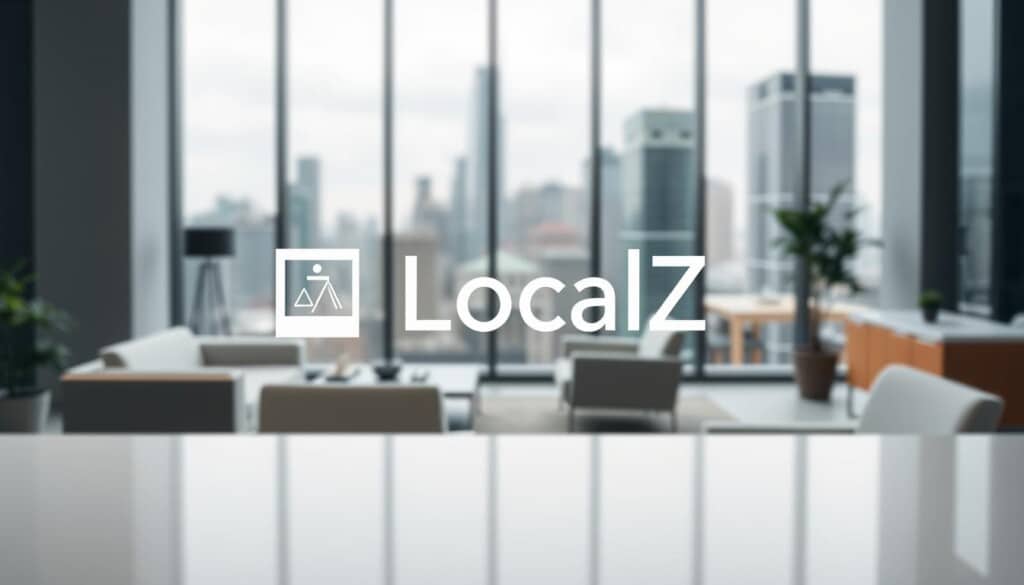 A professional, minimalist logo for "LocalZ" legal services hovers in the foreground, its clean lines and muted colors conveying a sense of trust and reliability. In the middle ground, a modern law office interior comes into focus - sleek furniture, large windows, and a serene atmosphere that puts clients at ease. The background shows a bustling city skyline, hinting at the firm's reach and expertise in navigating the complexities of the local legal landscape. Soft, diffused lighting lends an air of professionalism, while the composition's balance and attention to detail elevate the brand's reputation for excellence in religious legal services.