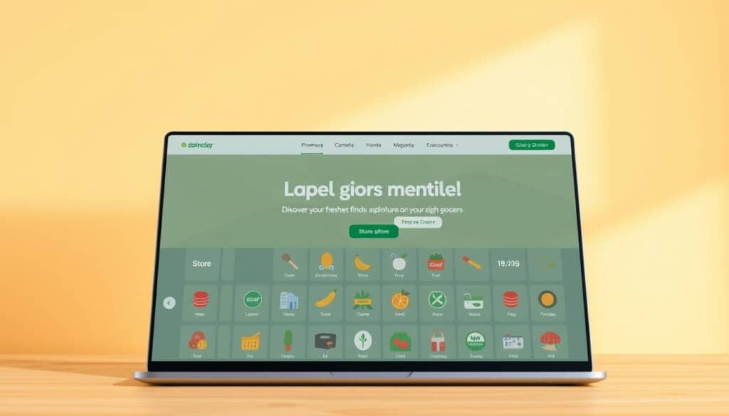 A serene and inviting online directory of local grocery stores, showcased against a soft, warm-hued background. In the foreground, a sleek and modern interface displays a grid of store icons, each with a distinct and recognizable brand identity. The middle ground features clean typography and intuitive navigation, guiding users to discover the freshest finds at their neighborhood grocers. Subtle lighting casts a gentle glow, creating a sense of approachability and ease of use. The overall composition conveys a seamless digital experience that connects the community to their preferred local food purveyors.