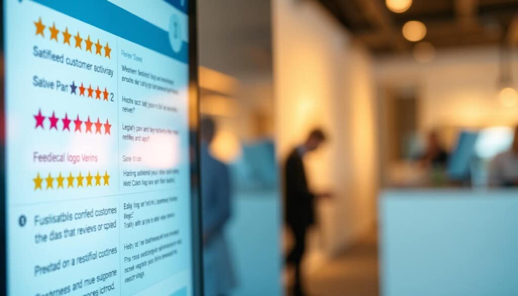 A vibrant array of customer reviews displayed on a crisp digital interface. The foreground features a sleek, minimalist design with neatly arranged ratings, star icons, and concise feedback from satisfied customers. The middle ground showcases a smooth, soft-focus backdrop, hinting at the overall ambiance of the review system. The background subtly blends warm lighting and subtle gradient effects, creating a professional and inviting atmosphere. The overall composition conveys a sense of trust, transparency, and the valuable insights provided by the review system to help consumers make informed choices.