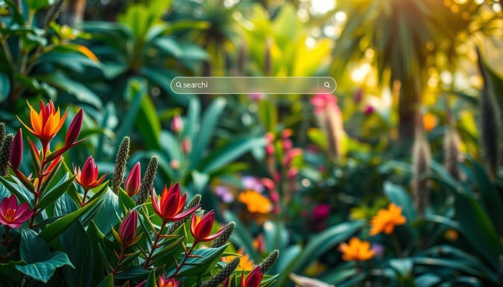 Lush, verdant botanical gardens come to life in a seamless LocalZ search interface. In the foreground, vibrant flora and fauna burst forth, their colors and textures meticulously rendered. The middle ground showcases a clean, intuitive user experience, with search results displayed in a visually striking grid layout. In the background, a sense of tranquility and wonder pervades, as if the viewer is immersed in the serene, natural setting. Soft, diffused lighting casts a warm, inviting glow, while a shallow depth of field focuses the eye on the essential details. The overall atmosphere is one of discovery and enchantment, inviting the viewer to explore the rich tapestry of botanical wonders at their fingertips.