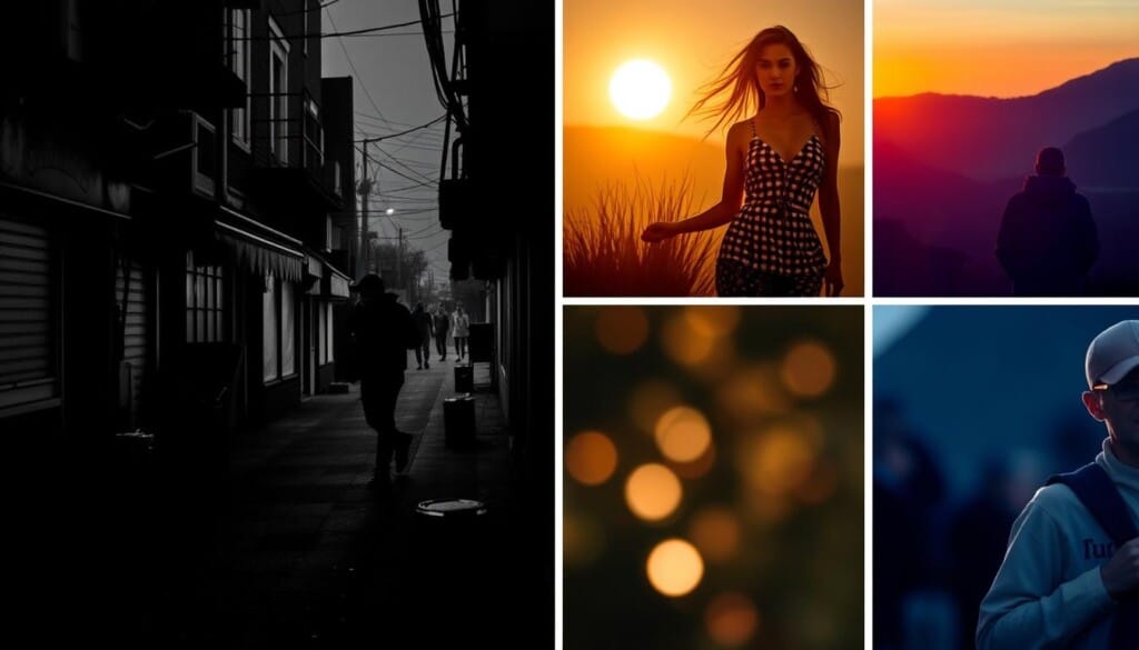 Photography styles, a vibrant tapestry of artistic expression: a moody black-and-white street scene with dramatic chiaroscuro lighting, a colorful fashion editorial captured through a wide-angle lens, a serene landscape bathed in golden hour hues, a candid portrait featuring natural, soft-focus bokeh. Diverse lenses, angles, and techniques converge to create a symphony of visual narratives, each one a unique fingerprint of the photographer's creative vision. Discover the captivating world of photography, where the interplay of light, shadow, and composition elevates the mundane into the extraordinary.