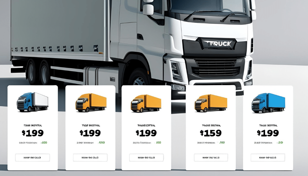 A well-lit, detailed comparison of truck rental prices from various providers, displayed on a clean, minimalist interface. The foreground showcases a grid of price quotes from top rental companies, each with its own distinct card design. The middle ground features a dynamic, interactive chart that visualizes the price ranges and average costs. The background has a subtle pattern or texture that complements the overall aesthetic. The image conveys a sense of clarity, professionalism, and accessibility, making it easy for the viewer to understand and compare the available truck rental options.